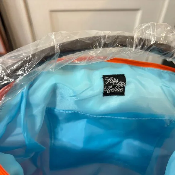 NWT Saks Fifth Avenue Orange White Floral Fabric Shoulder Bag Slouch Hobo Lined. - Picture 5 of 9